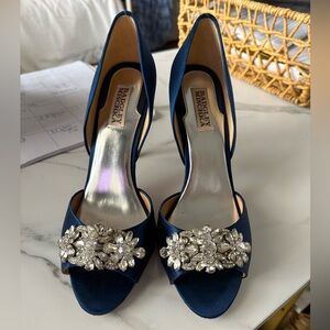 Badgley Mischka Navy Heels with Crystal Embellishments